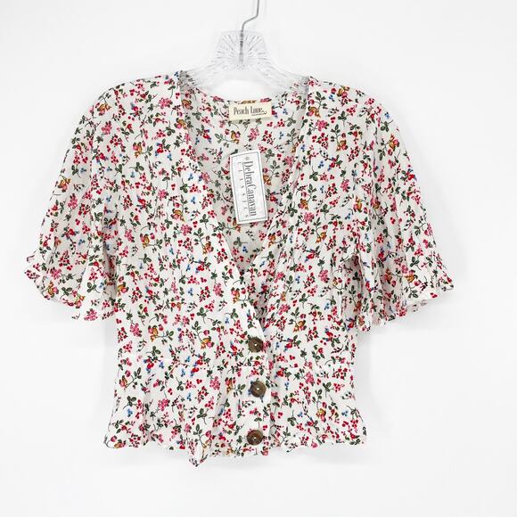 Peach Love Button-Front Floral Crop Top Size Small - Picture 1 of 6